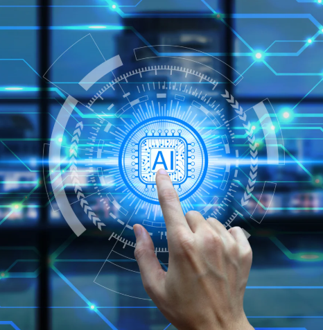 person touching button that says AI